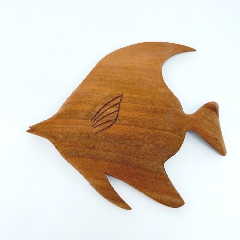 Carved Wooden MCM Fish Sculpture Coastal Tropical Home Decor VTG Lightweight